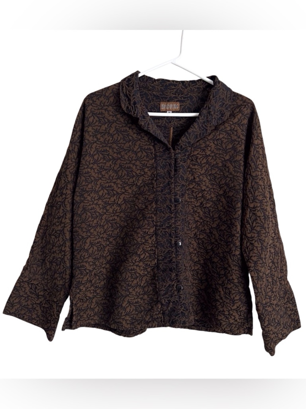 Iridium Lagenlook Jacket Brown Black Artsy Art to Wear Cotton Mature Size Medium